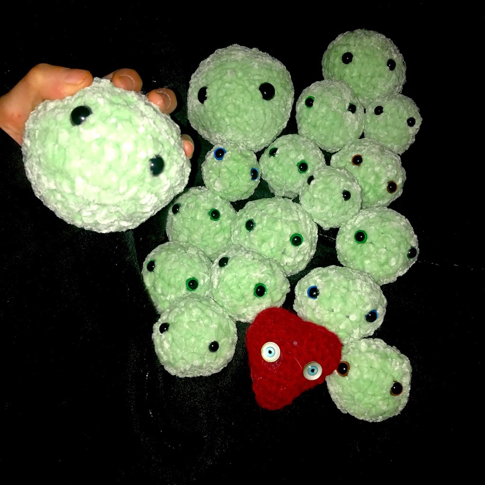 Crochet soft fidget plushies and acrylic eyes